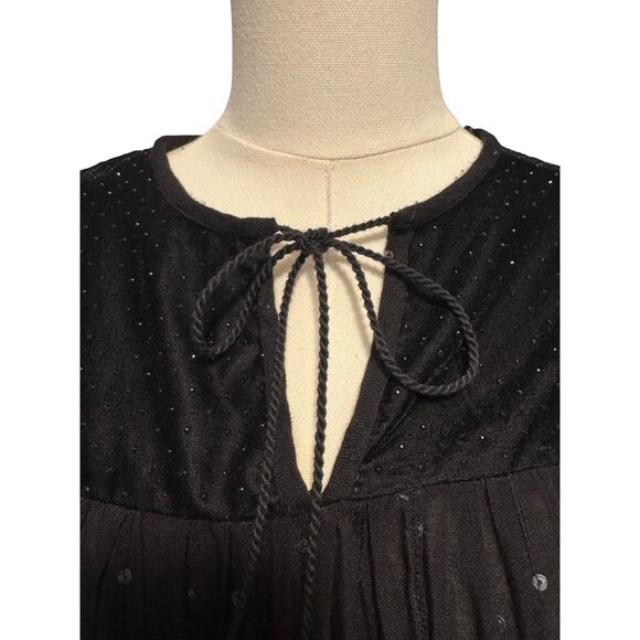 2/$30 Zara Black M Velvet  Sheer Long Sleeve Embellished Blouse Neck Tie - Picture 5 of 13